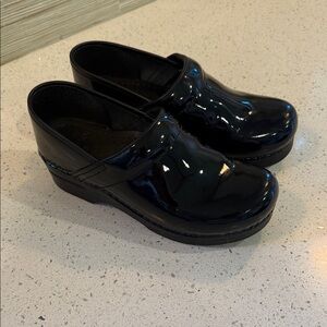 Dansko Shiny Black Patent Leather Mules